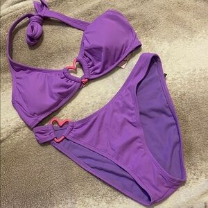 Wild Fable Purple with Pink heart Bikini Set Woman Size Small 4-6
